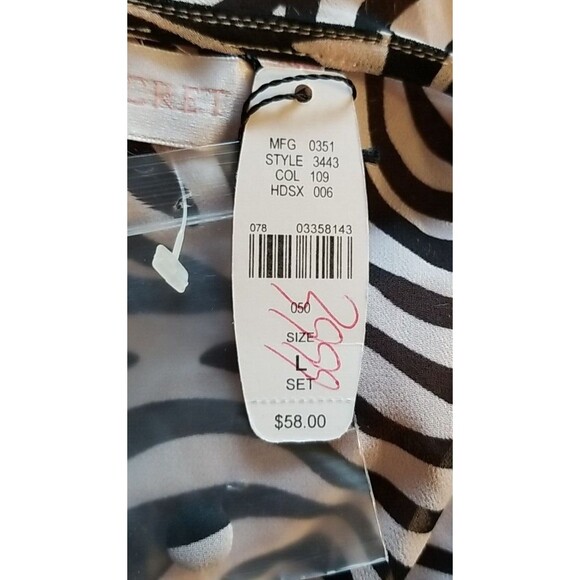 Victorias Secret NWT 2pc Semi Sheer Pajama Lounge Set Large Pink Black Zebra T15 - Picture 8 of 8